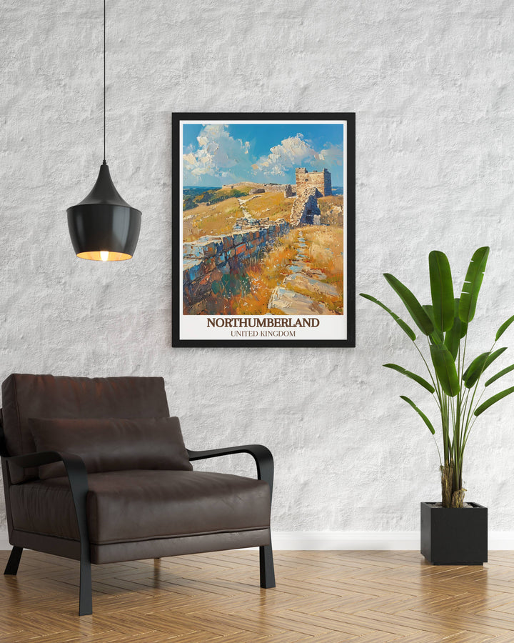 Elegant Wall Art Decor Gift featuring Bamburgh Castle and Hadrians Wall perfect for birthdays anniversaries or holidays offering a unique and thoughtful present for friends and family