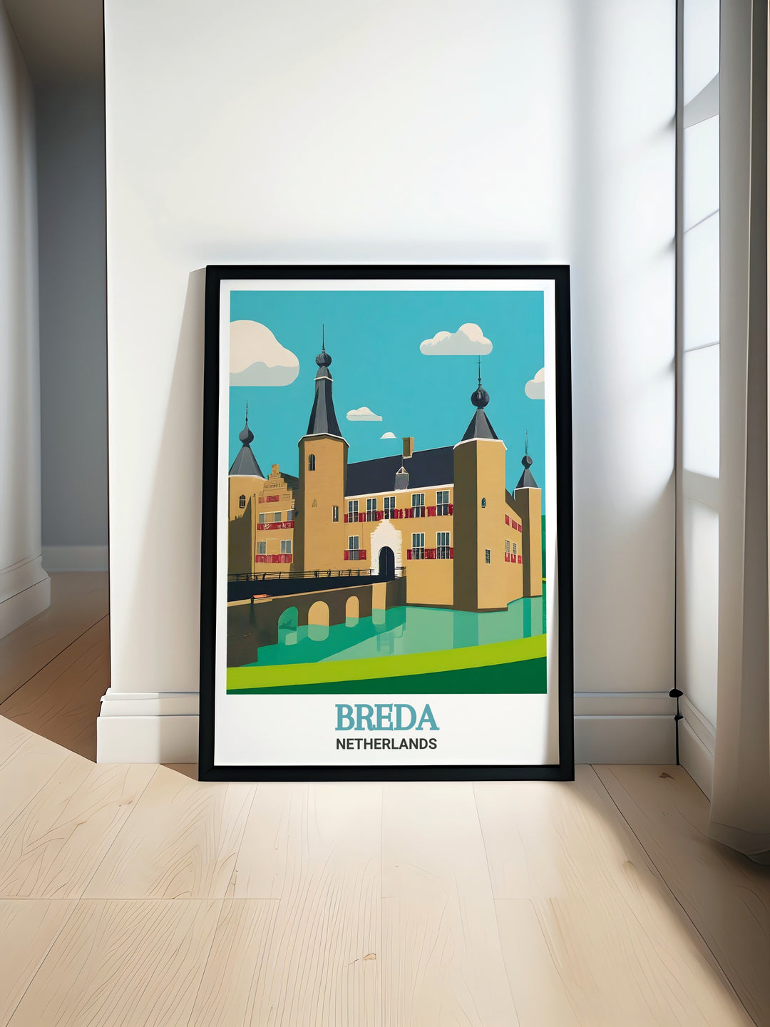 Breda Castle modern art print showcasing the stunning architecture of this historical landmark in the Netherlands perfect for home decor and travel enthusiasts