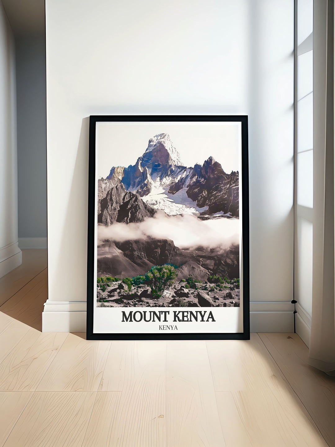 Mount Kenya National Park poster featuring the Sirimon Route vibrant color palette perfect for nature enthusiasts and art lovers ideal for adding a touch of elegance to your living room decor or as a personalized gift