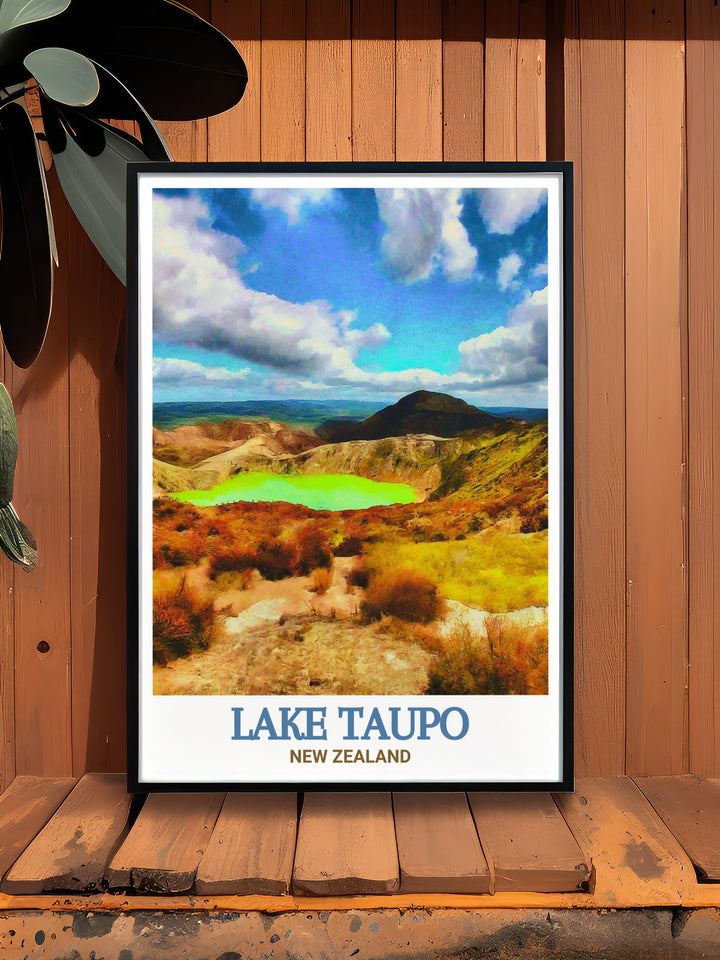 Tongariro National Park Wall Art depicting the awe inspiring beauty of New Zealands oldest national park, where volcanic craters, shimmering lakes, and vast plains come together to create a landscape of unparalleled majesty. This wall art is perfect for those who wish to bring the grandeur of New Zealands wilderness into their living space.