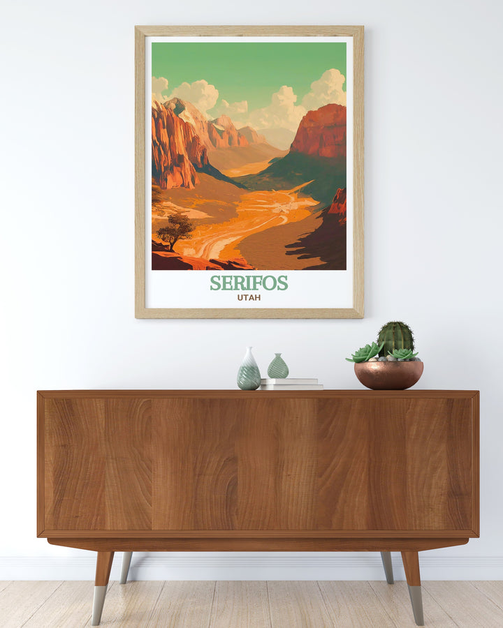 This artwork captures the breathtaking views of Zion National Park from the quaint town of Springdale, Utah. Perfect for adding a touch of natural beauty to your living space.