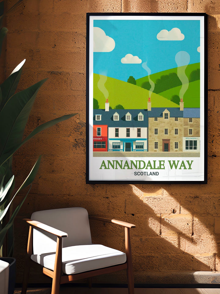 Elegant home decor featuring Annandale Way and Moffat Modern Prints showcasing Scotlands breathtaking landscapes perfect for adding a statement piece to your living room or as a thoughtful gift for a hiking enthusiast