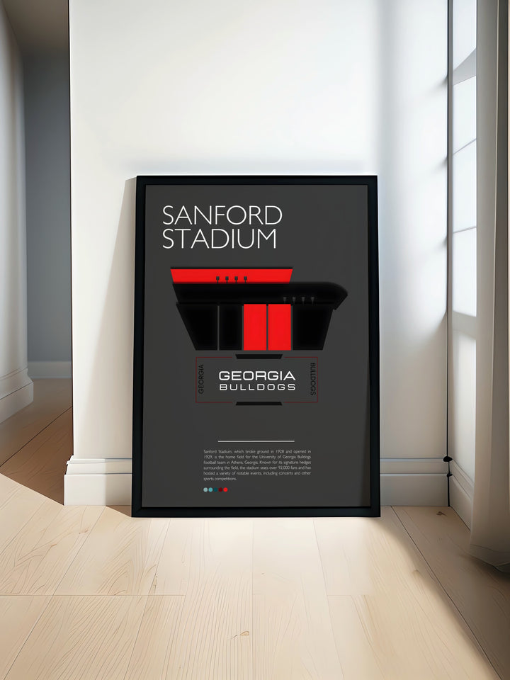 The Georgia Bulldogs art print featuring Touchdown Jesus at Sanford Stadium is an excellent addition for college football fans bringing the excitement of UGA football into any dorm room or home decor