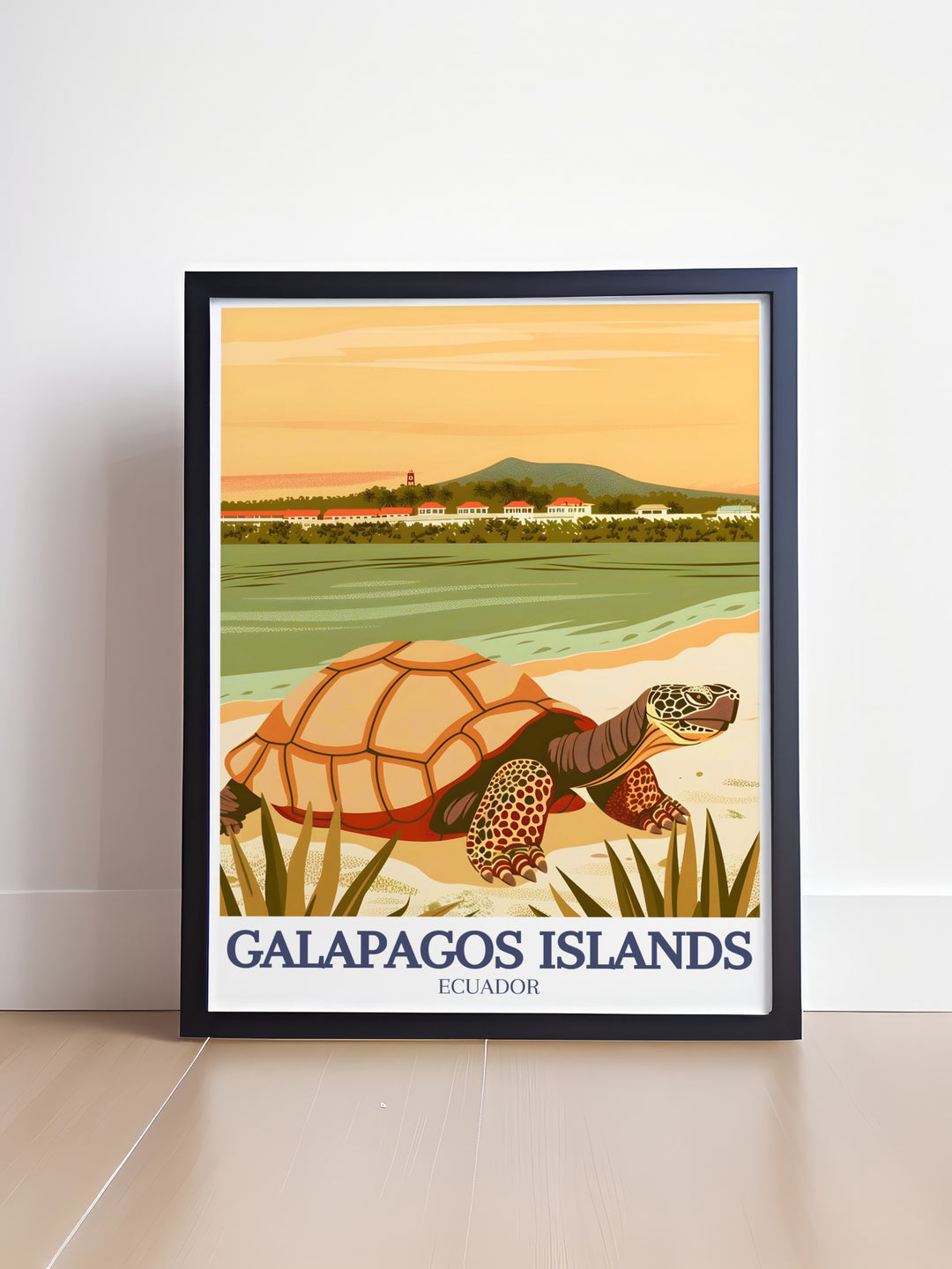 This art print of the Galapagos Islands features the iconic landscapes of Santa Cruz and Floreana Islands, bringing Ecuadors beauty into your home. A stunning addition to your wall art collection or a thoughtful travel gift.