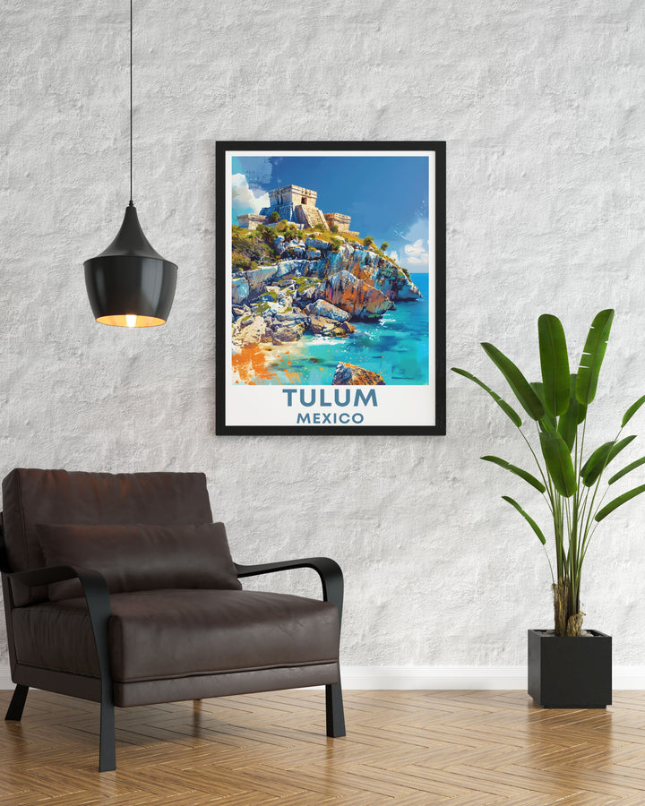 Bring the enchanting beauty of Tulum into your home with this stunning wall art. Perfect for those who appreciate Mexico City travel prints and Tulums coastal allure. A great piece for home decor or as a thoughtful gift.