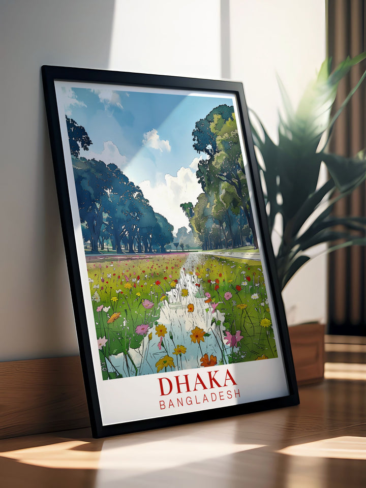 Elegant Ramna Park Poster Print featuring a detailed representation of the parks serene environment. Ideal for home decor and as a gift for any occasion this Ramna Park artwork celebrates the natural beauty and tranquility of Dhakas cherished park.
