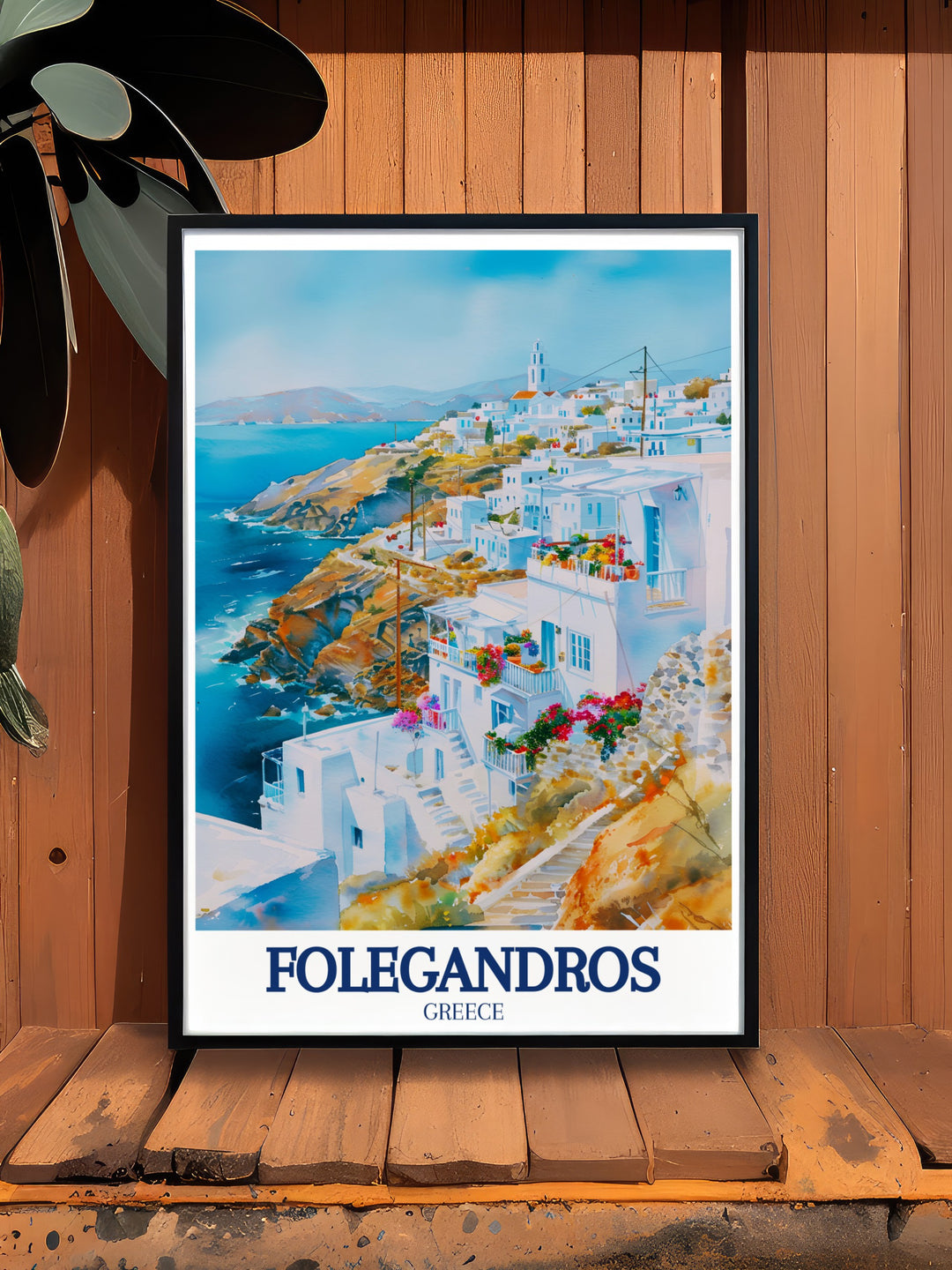 Aegean Sea travel print featuring the picturesque cliffs and azure waters of Folegandros. This canvas art brings the timeless charm of the Greek islands into your living space, making it a perfect gift for travelers and art enthusiasts.