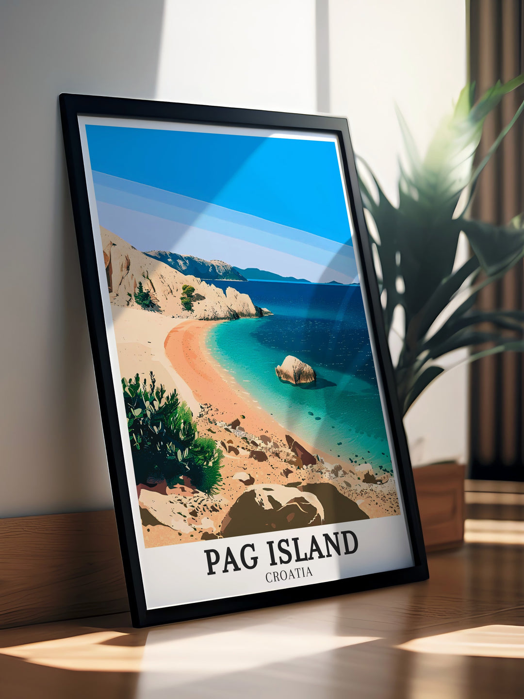 Croatia Travel Print highlighting Pag Island in the Adriatic region Lokacija brings the essence of coastal beauty into your home a perfect gift for travel enthusiasts and art lovers alike add this elegant wall art to your collection today.