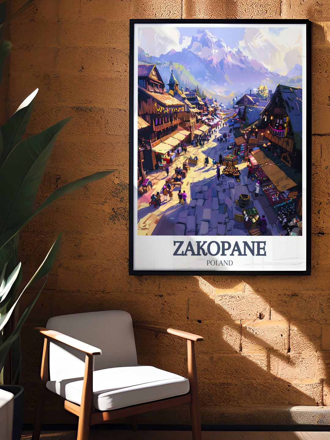 Krupowki Street and Kasprowy Wierch Stunning Living Room Decor showcasing the elegance and charm of Zakopanes landscapes perfect for modern home spaces or as a thoughtful anniversary gift.