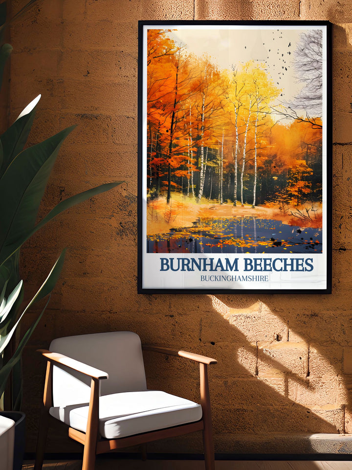 Detailed digital download of Burnham Beeches, featuring the tranquil Upper Pond and Farnham Common, ideal for any art collection or as a memorable travel keepsake.