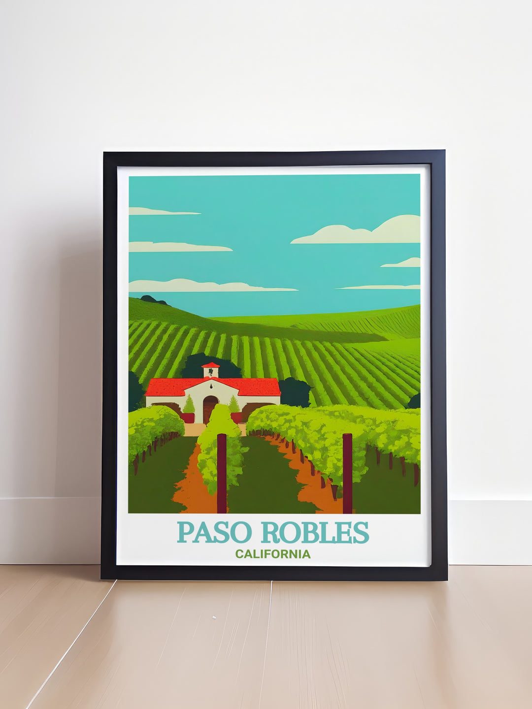 This Paso Robles poster showcases the stunning beauty of Californias wine country. Its vibrant depiction of Paso Robles iconic vineyards makes it a thoughtful and stylish gift for any wine or travel enthusiast.