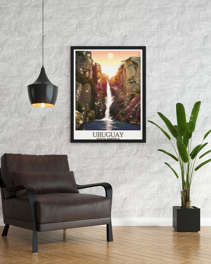 Uruguay print featuring Montevideos coastal views and the lush greenery surrounding Salto del Penitente framed prints that add a touch of nature and elegance to your home decor.