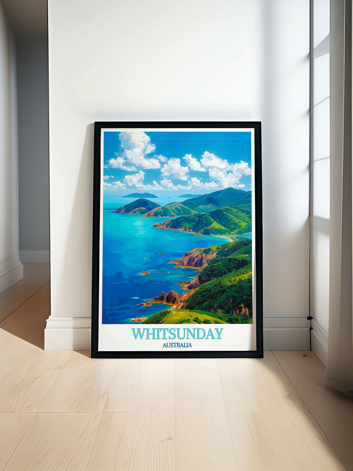 Whitsunday Islands Travel Prints featuring the stunning Great South Molle Island bring the beauty of Australian beaches to your home perfect for nature lovers looking for beach wall art and travel posters from Whitsunday Australia