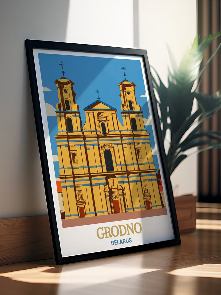 This Belarus poster features the magnificent St. Francis Xavier Cathedral, highlighting the rich cultural heritage of Grodno. Ideal for history lovers and travelers, this print brings a piece of Belaruss religious past into your living space, creating an inspiring and elegant ambiance.