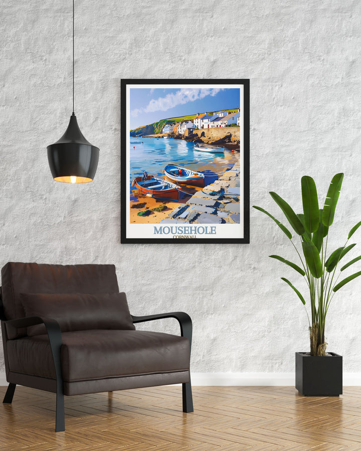 Elegant Mousehole Harbour Framed Prints showcasing the charm of Mousehole in Cornwall stunning living room decor perfect for elevating your home with sophisticated and timeless art a great gift for Cornwall enthusiasts