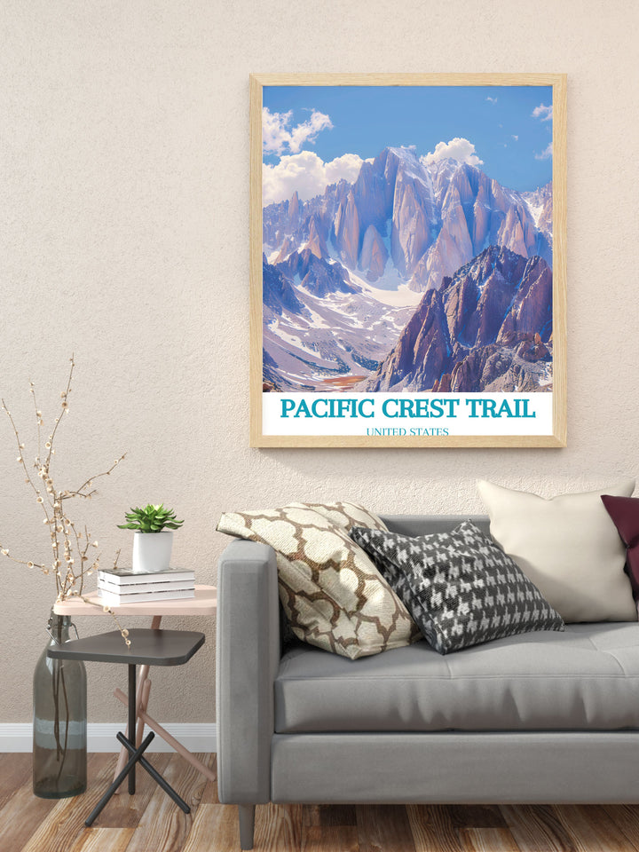 Mount Whitney poster highlighting the majestic beauty and dramatic landscapes of one of Americas most famous peaks ideal for home decor and adventure themed artwork