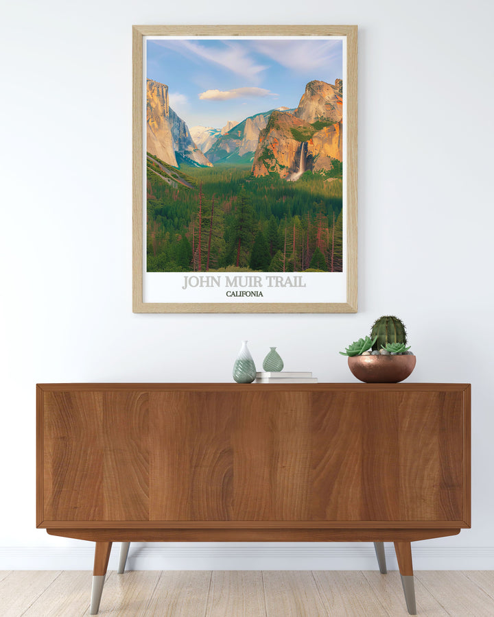 The dynamic energy of Yosemite Valley, known for its iconic landmarks like El Capitan and Half Dome, is highlighted in this travel poster. Ideal for urban enthusiasts and nature lovers, this piece captures the lively spirit of the valley.