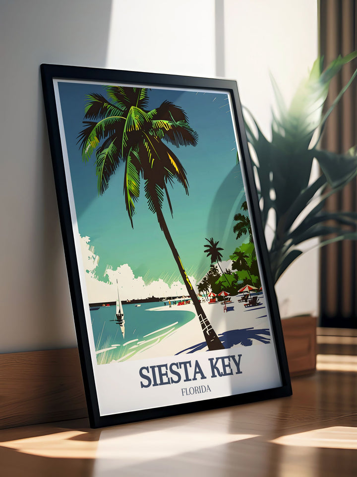 Gorgeous Siesta Beach Crescent Beach artwork presenting the natural beauty of Siesta Key with a modern touch ideal for adding elegance to your home decor and showcasing Florida travel prints.