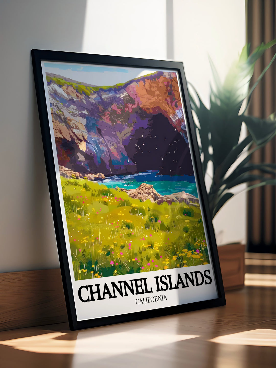 Retro wall art showcasing Santa Rosa Island, Torrey Pines groves and the iconic Arch Rock California ideal for adding a touch of elegance and adventure to your living room, bedroom, or office space.