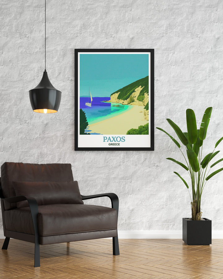 Elegant Paxos travel gift featuring Erimitis Beach this Greece wall art is a wonderful way to bring the charm of Greece islands into your home a perfect choice for anyone looking to enhance their decor with a modern yet timeless piece of art