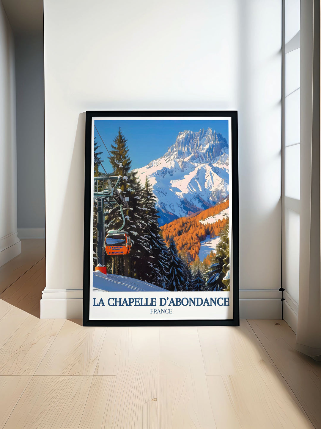 Vibrant Ski Resort Poster showcasing the stunning winter landscape of La Chapelle France perfect for adding a touch of alpine beauty to any room featuring the majestic Dents du midi and Val d Abondance in a captivating vintage ski print