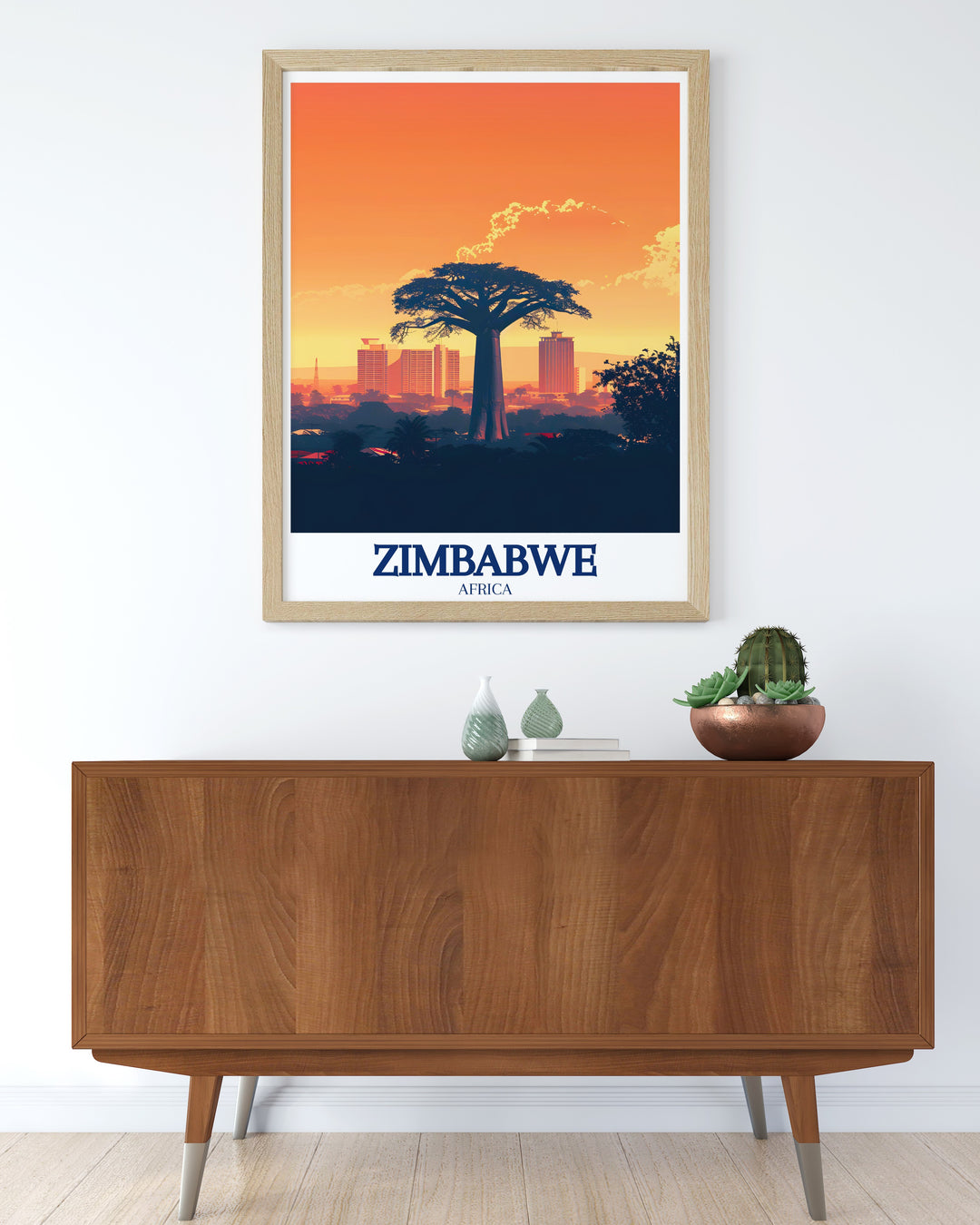 An exquisite Zimbabwe artwork capturing the vibrant energy of Harare, featuring its stunning skyline and iconic market scenes. This print is perfect for adding a unique touch to your home or office decor.