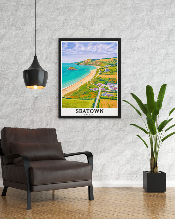 Elevate your home with Seatown Beach and Dorset Eype Beach stunning prints Featuring calming sea views and coastal charm this artwork makes an excellent addition to any home decor collection or as a unique gift for Dorset beach lovers