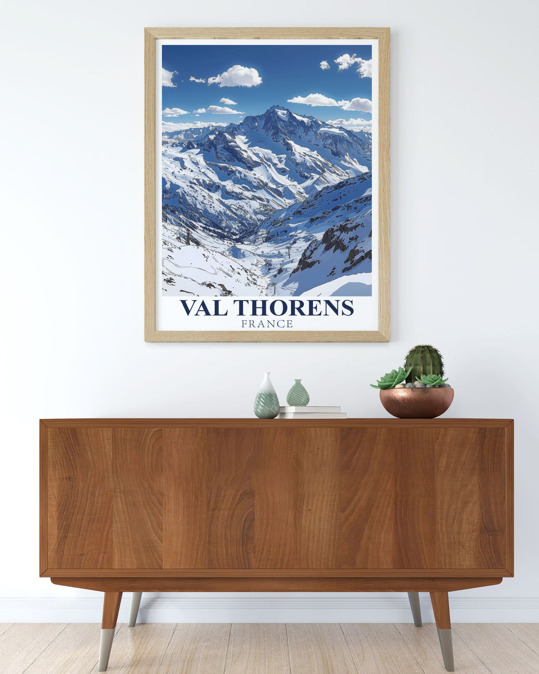 Celebrate the beauty of Val Thorens and Cime Caron with this travel print. Perfect for any skiing enthusiast, this artwork brings the French Alps majestic landscape into your home, offering a reminder of snowy adventures in one of Europes top ski resorts.