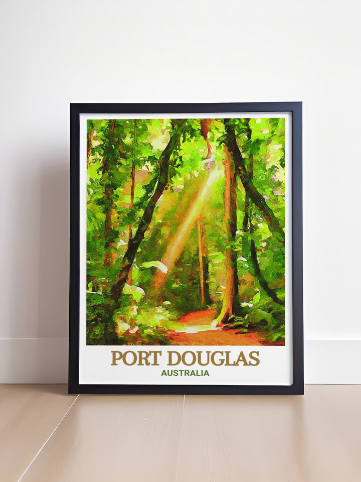 Add a piece of Australia to your home with this eye catching Port Douglas print. The artwork combines the tropical beaches of Port Douglas with the lush rainforest of Daintree, making it an ideal piece of travel art or gift for adventurers.