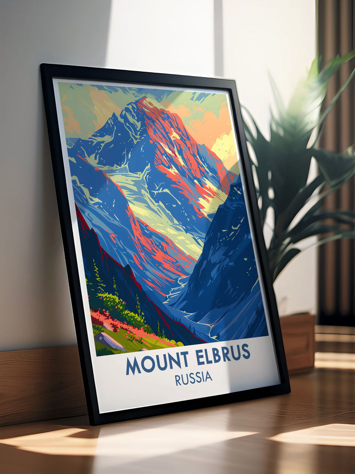 Retro Travel Poster of Mount Elbrus ideal for hikers and adventurers looking for a unique gift the nostalgic design adds charm to any room includes Mt Elbrus stunning prints for modern decor