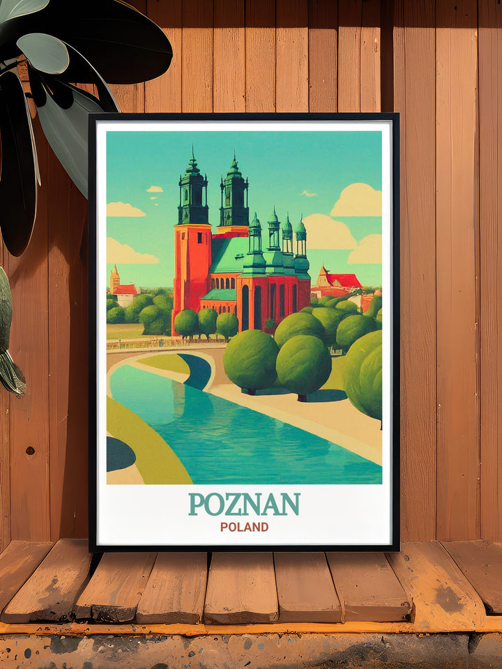 Elevate your home decor with Cathedral Island stunning living room prints that bring the historic beauty of Poznan to life making it an excellent travel gift or decor piece for lovers of Polish architecture and culture.