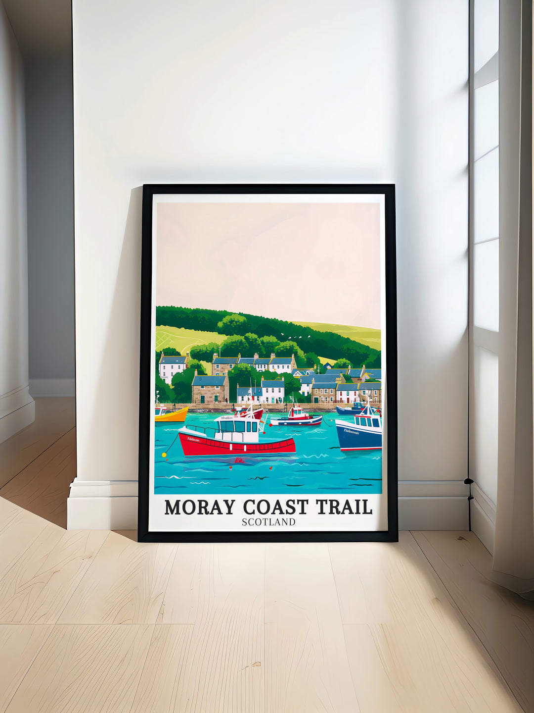 Moray Firth Coast Travel Print highlighting the stunning landscapes along Scotlands Moray Firth, showcasing the interplay of light and shadow on the water and the vibrant coastal life, perfect for bringing a touch of the Scottish outdoors into your living space.