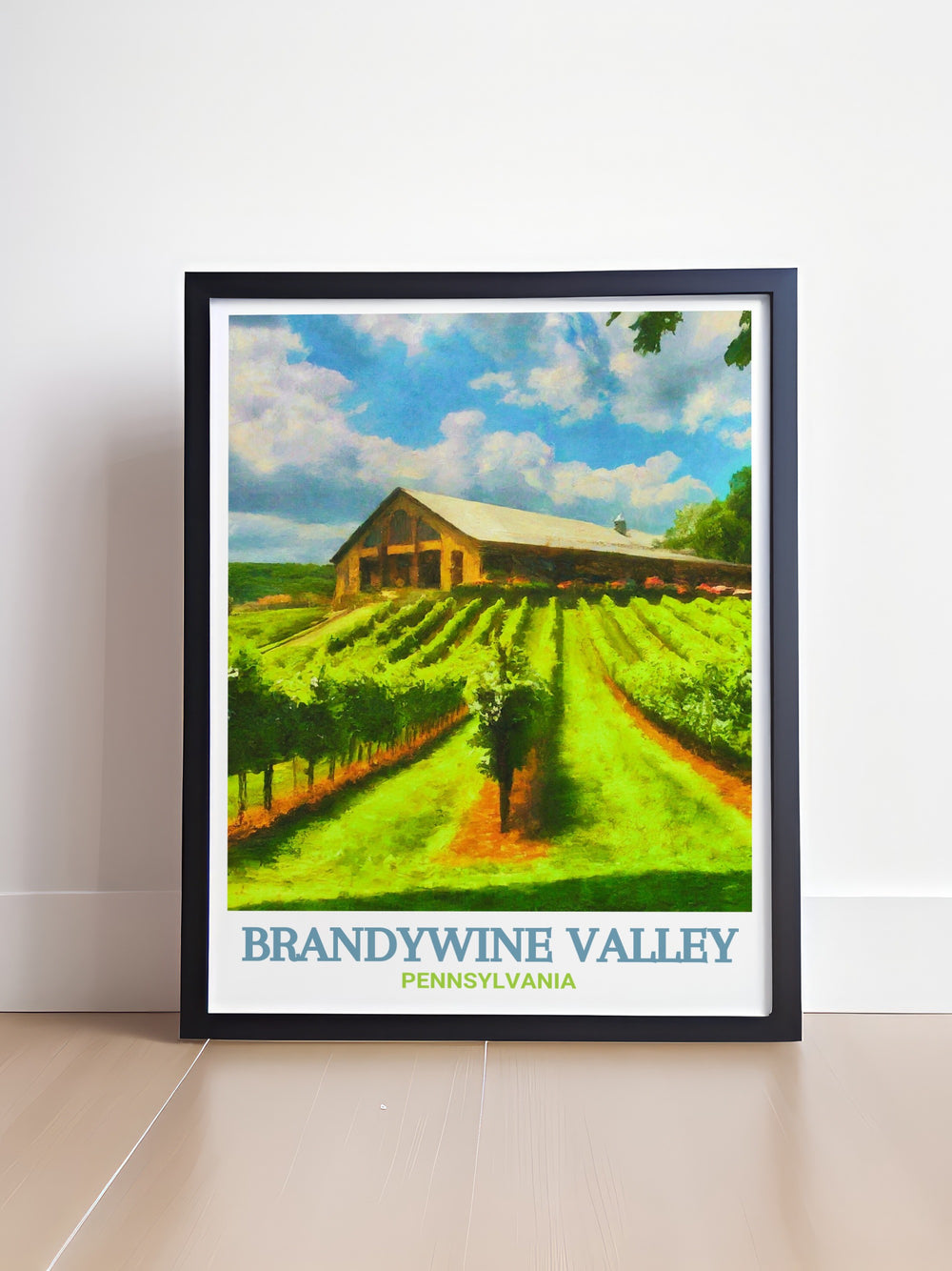 The rolling hills of Brandywine Valley and the lush vineyards of Chaddsford Winery are elegantly illustrated in this art print, making it a stunning addition to any room that celebrates Pennsylvanias natural beauty and winemaking excellence.