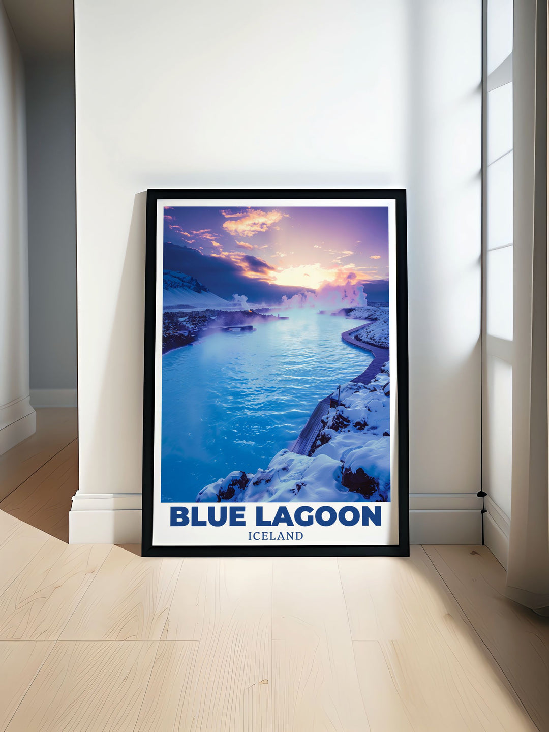 The Blue Lagoon art print brings Icelands stunning natural beauty into your home with calming blue tones and serene landscapes. This artwork is perfect for adding elegance and tranquility to any room, making it a standout piece of Iceland wall art.