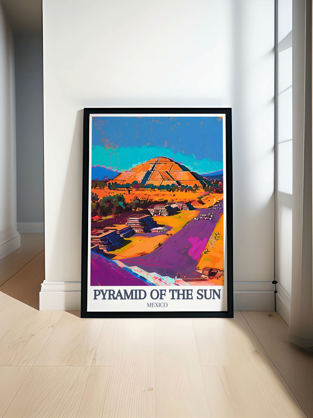 Mexico wall art featuring the Sun Pyramid at Teotihuacan Avenue of the Dead Quetzalcoatl Temple perfect for adding vibrant history and culture to your living space with stunning colors and intricate details making it a captivating centerpiece.