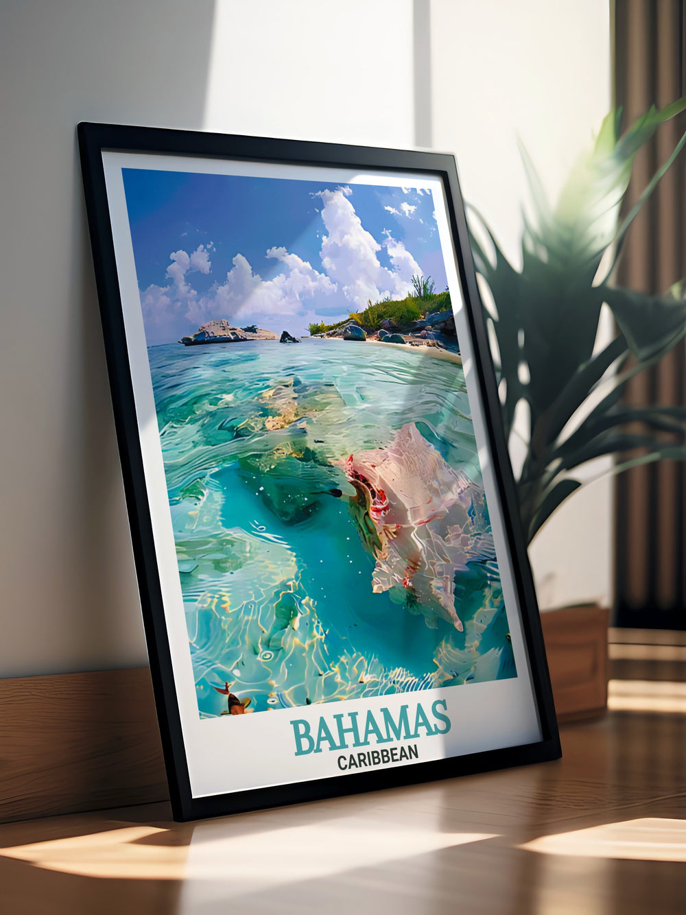 Bahamas Travel Print captures the vibrant energy of the Exuma Cays, with its stunning islands and crystal clear waters. This Caribbean wall art brings a touch of tropical beauty to any room, making it a great gift for those who cherish the natural wonders of the Bahamas.