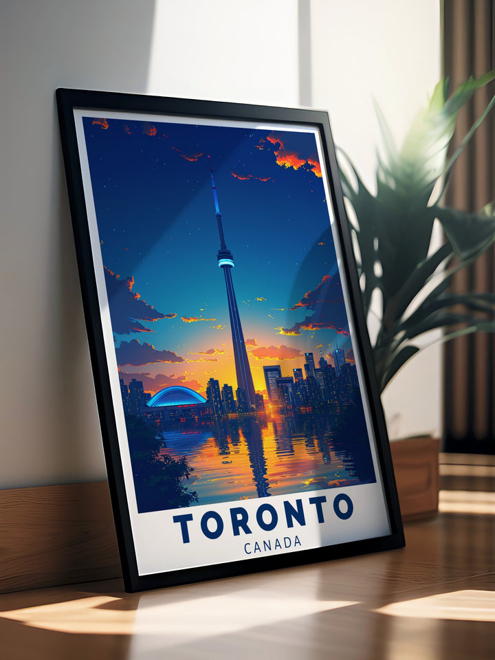 Modern CN Tower print featuring detailed artwork of Torontos iconic landmark perfect for your living room or office decor.