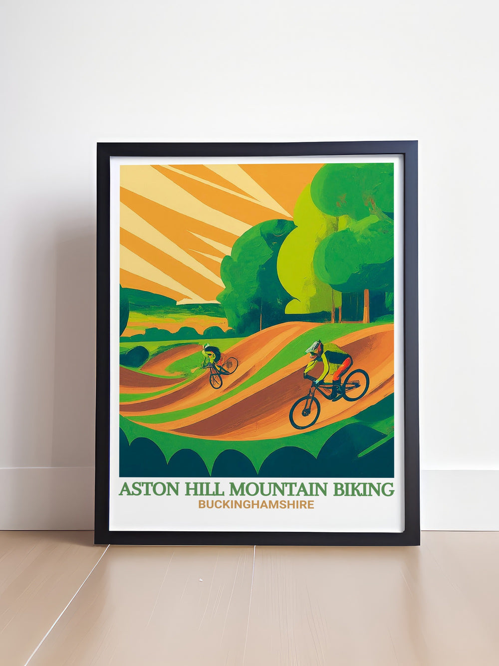 Mountain Bike Print showcasing Aston Hill MTB and Wendover Poster from Chiltern Hills AONB ideal for lovers of mountain biking and outdoor adventure features 4X Track artwork perfect for modern home decor and stunning living room wall art