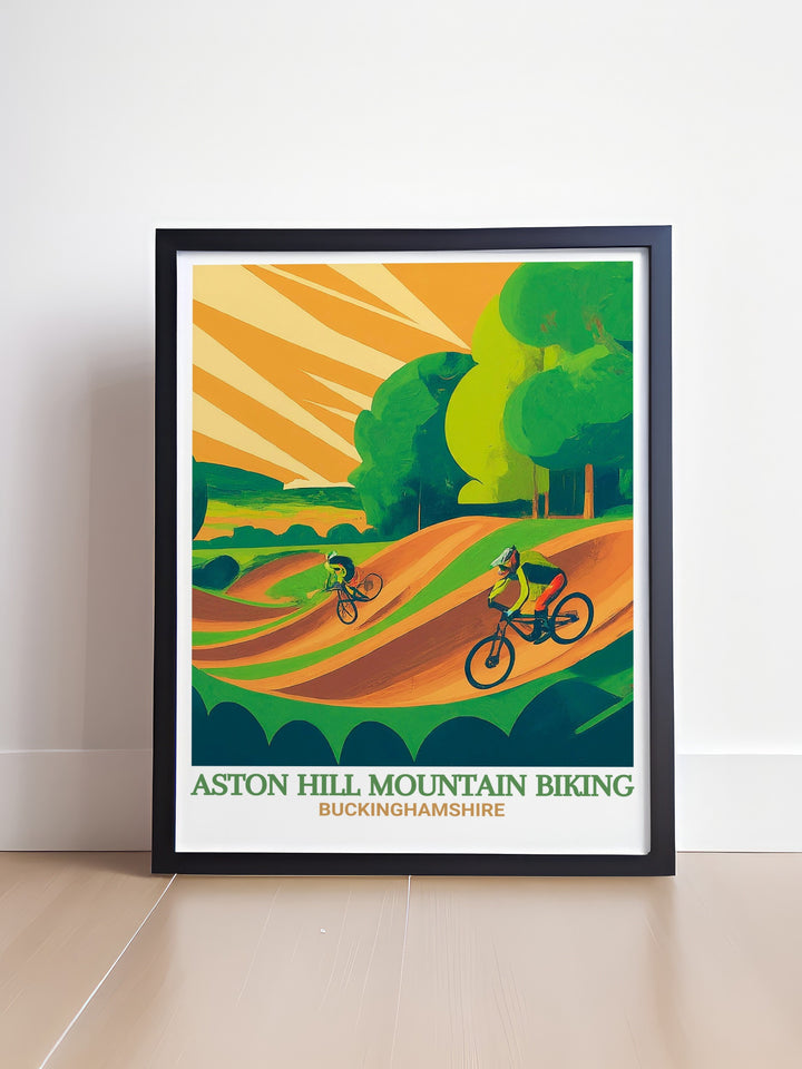 Mountain Bike Print showcasing Aston Hill MTB and Wendover Poster from Chiltern Hills AONB ideal for lovers of mountain biking and outdoor adventure features 4X Track artwork perfect for modern home decor and stunning living room wall art