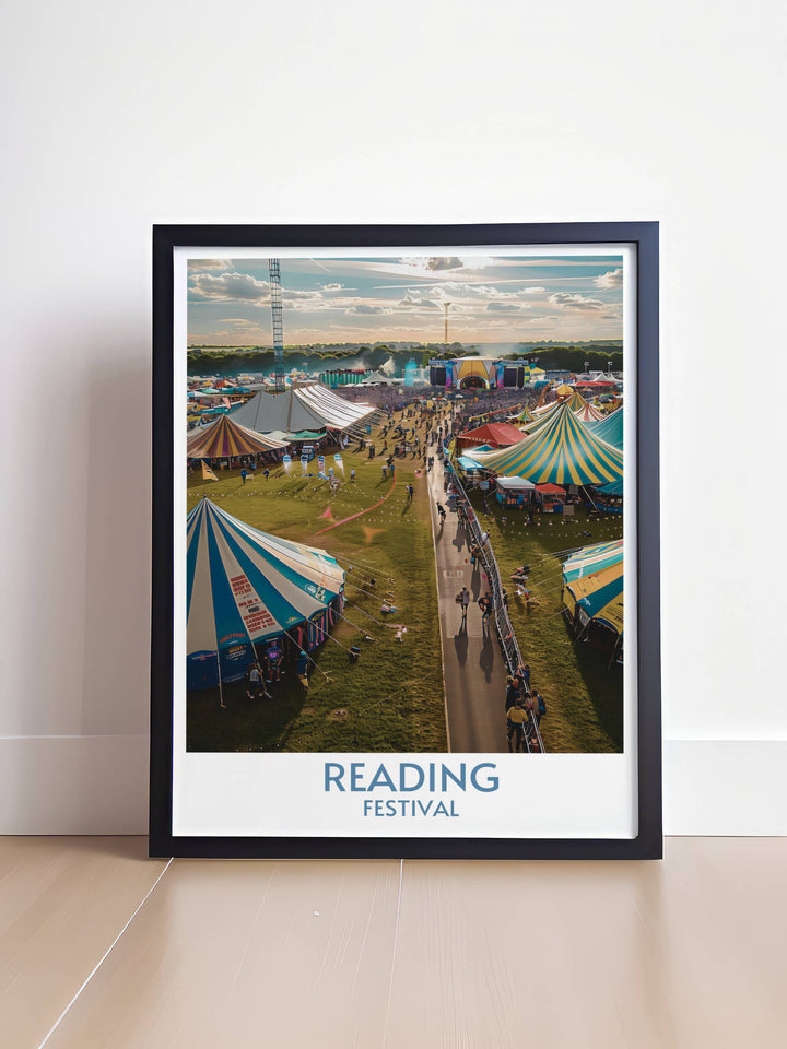 Festival Ground artwork featuring the lively atmosphere of the Leeds Festival with detailed illustrations of the stage and audience perfect for home decor