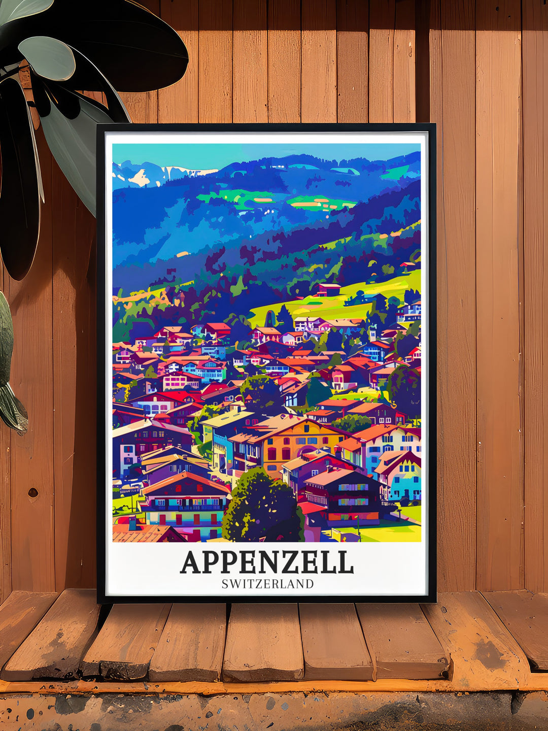 Alpstein travel print capturing the breathtaking mountain range that dominates the landscape around Appenzell. This artwork is ideal for those who love hiking, adventure, and the rugged beauty of the Swiss Alps.