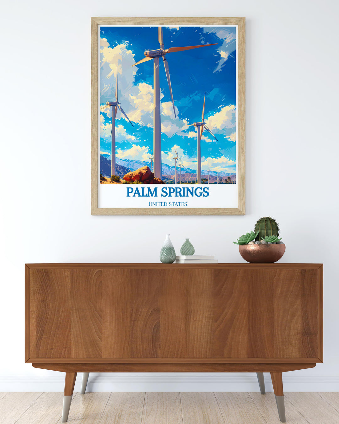 Stunning Palm Springs Windmills Poster capturing the scenic beauty of desert windmills perfect for stylish wall decor and as a memorable gift for any occasion