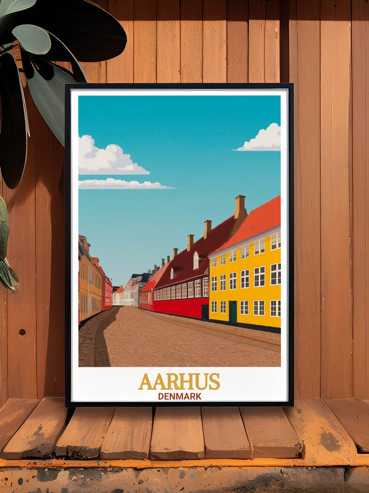 Explore the historical beauty of Den Gamle By with this Aarhus photo print. Ideal for those who love Denmark travel prints and Aarhus artwork. This piece adds a touch of Danish history to any room in your home.