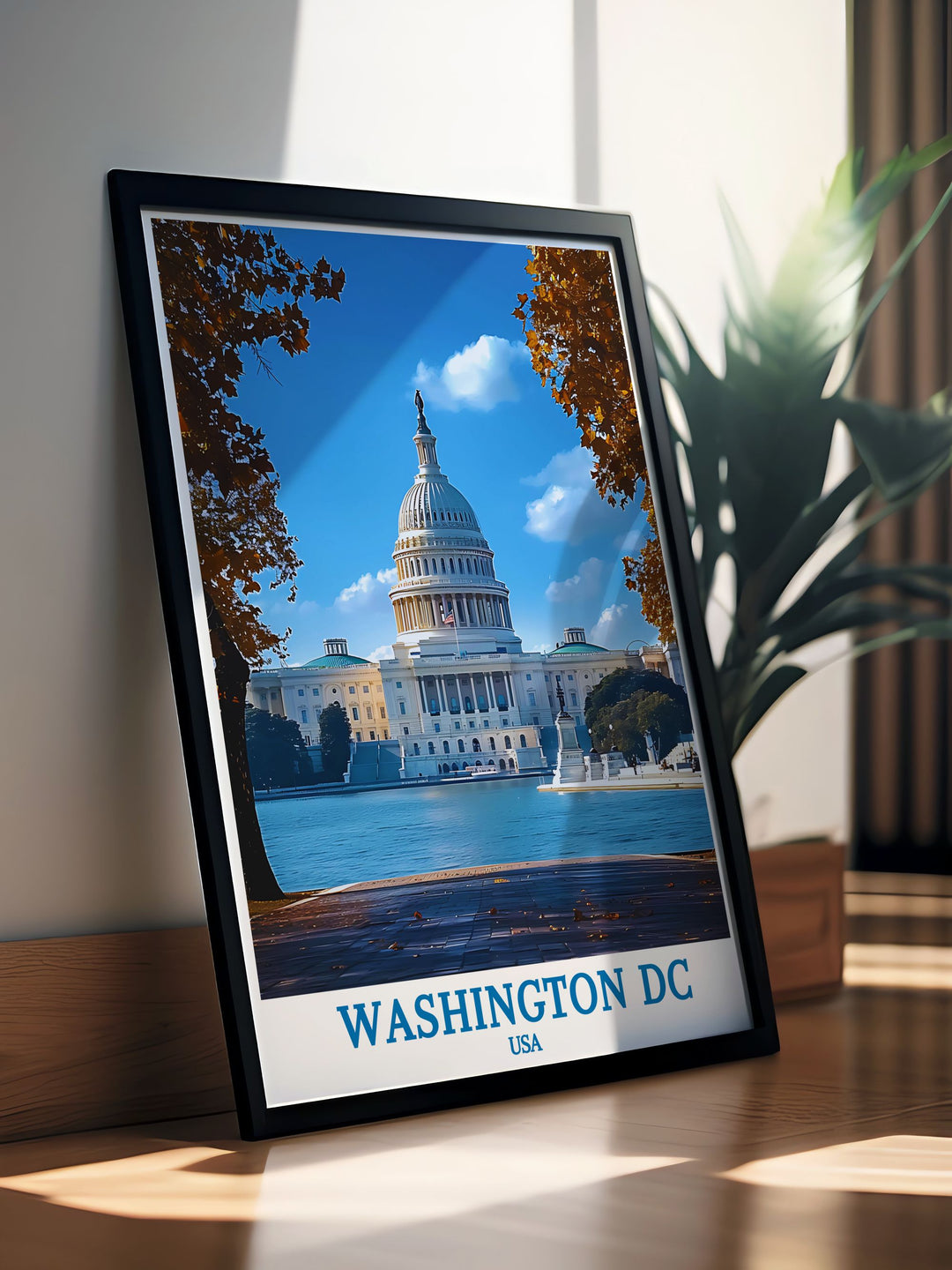 Exquisite Washington DC art print of The United States Capitol Building offering a timeless black and white aesthetic ideal for classic and contemporary interiors