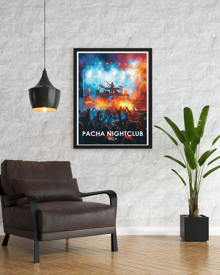 Framed Pacha Ibiza prints capturing the energy of Ibizas world famous nightclubs perfect for adding an electrifying vibe to your home decor or gifting to music lovers