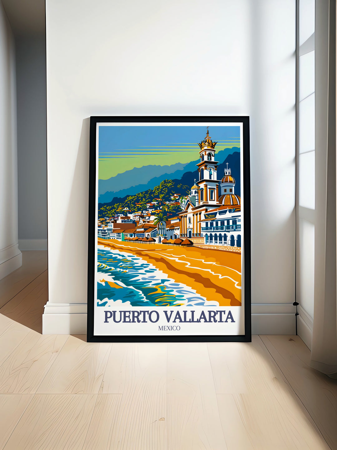 Puebla Print featuring vibrant city streets and colonial architecture perfect for adding cultural flair to any room includes Puerto Vallarta beach Our Lady of Guadalupe Church modern prints for a sophisticated touch
