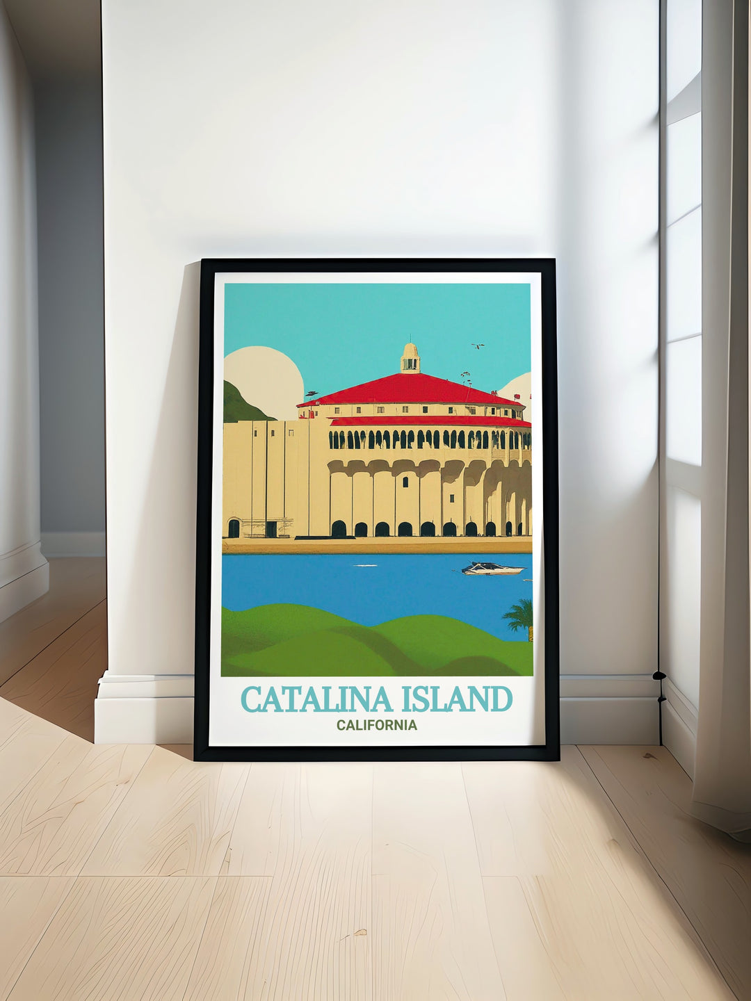 Immerse yourself in the beauty of Californias coast with this travel poster, featuring the scenic Catalina Island and the iconic Catalina Casino. Perfect for adding a touch of adventure and nostalgia to your space.