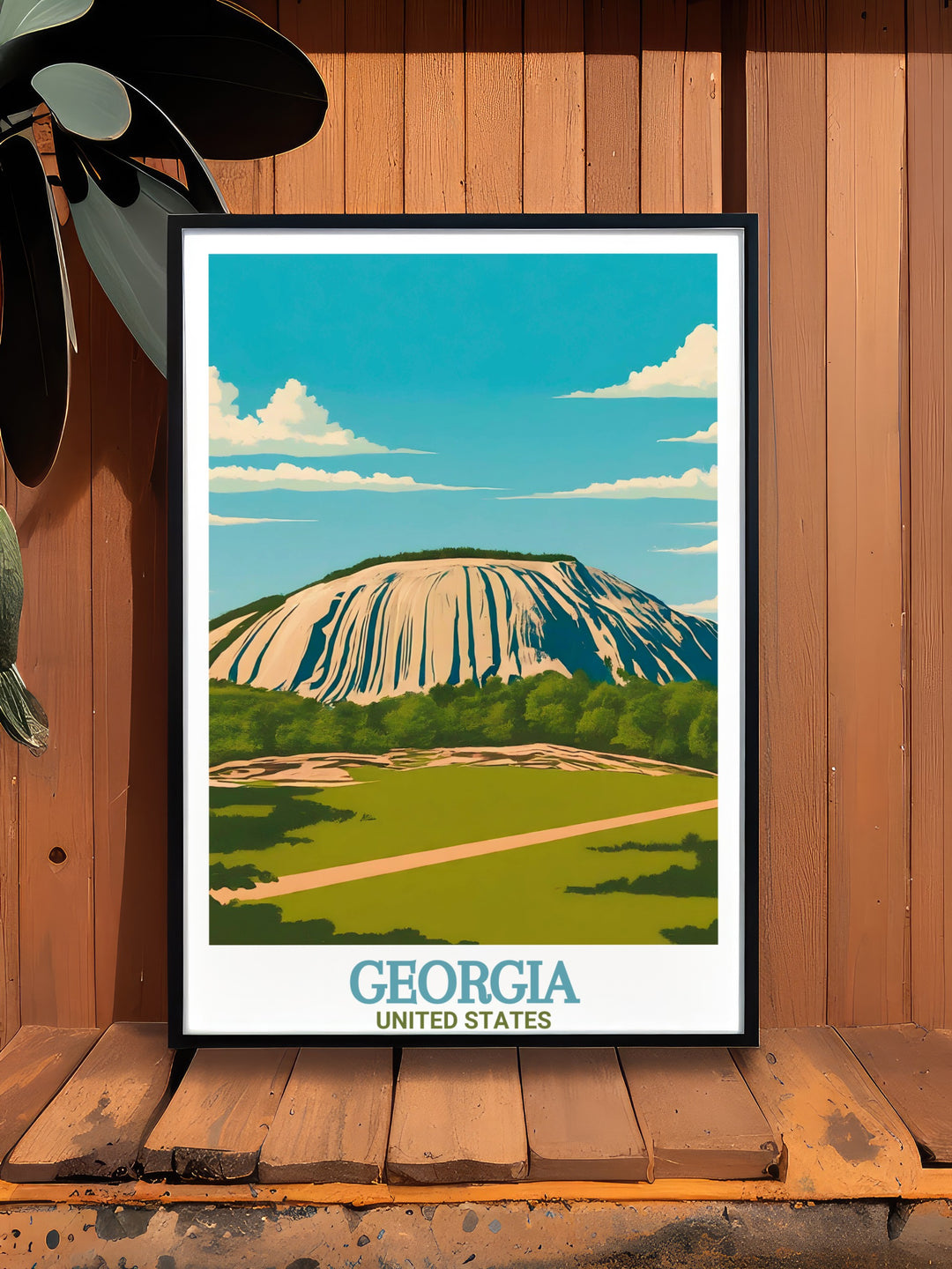 Georgias Stone Mountain Park and the vibrant skyline of Atlanta are captured in this beautiful travel poster. Perfect for anyone who loves both natural and urban settings, this artwork adds a unique touch to any room.