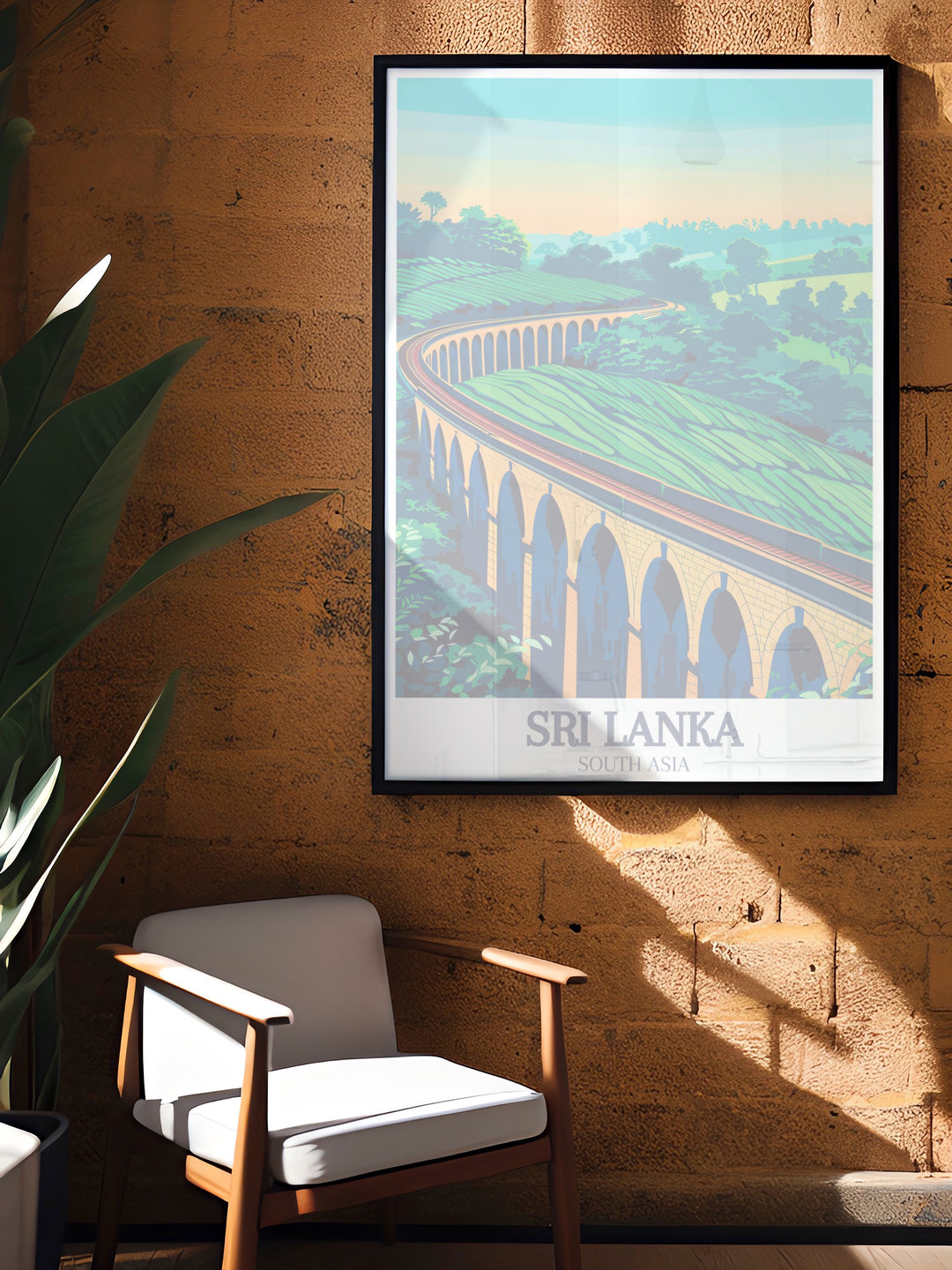 This travel print of Sri Lankas Nine Arch Bridge in Demodara captures the harmony between human engineering and natural beauty. The artwork celebrates the intricate design of the bridge and the surrounding tea plantations, offering a piece of Sri Lankan history for your walls.