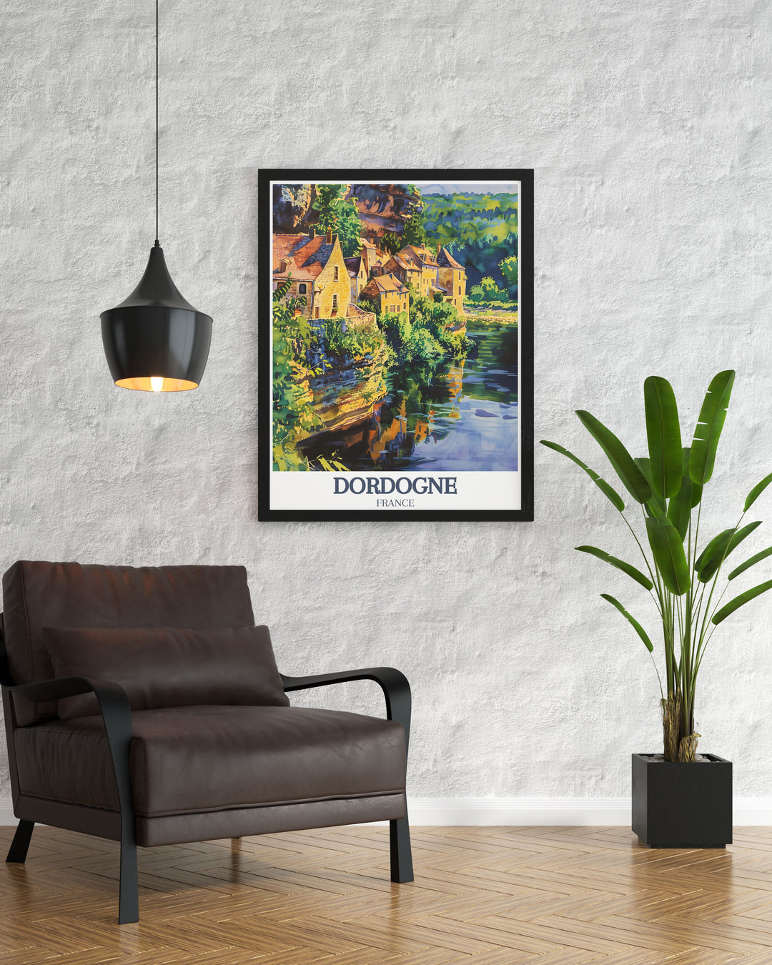 Detailed Dordogne River and La Roque Gageac poster highlighting the natural beauty and rustic charm of this picturesque village ideal for France wall hanging